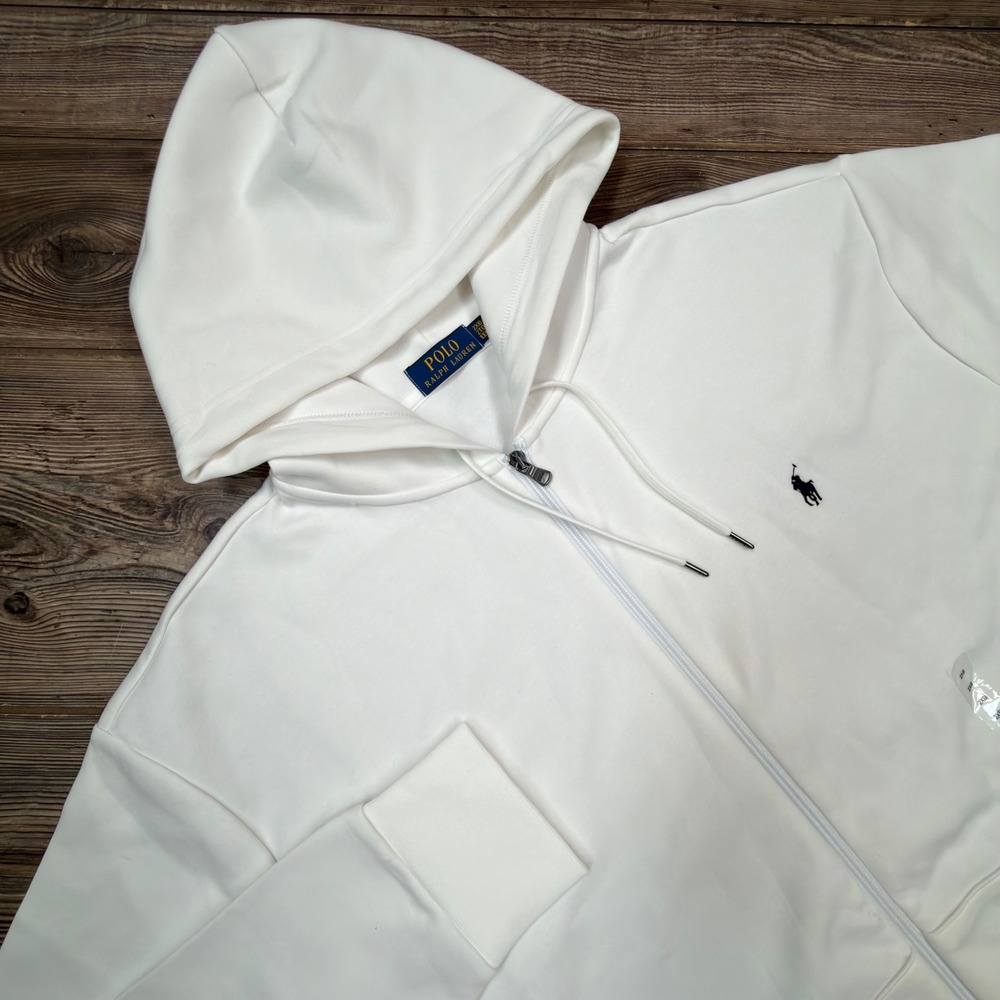 Polo Ralph Lauren Mens Size 2XB Full Zip Hoodie White Double-Knit Pony Logo